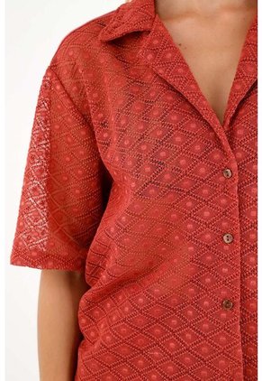 Camisa Roja Tipo Bowling Para Mujer