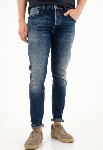 Jean Súper Skinny Tiro Medio Azul Para Hombre