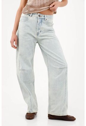 Tennis Jean Wide Leg Con Costuras Paneladas En Algodón Azul Claro Para Mujer