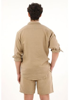 Camisa Café Manga Larga 100% Lino Para Hombre