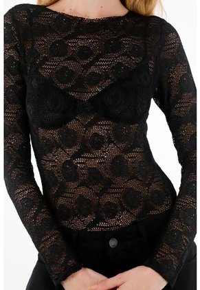 Body Negro Manga Larga Para Mujer