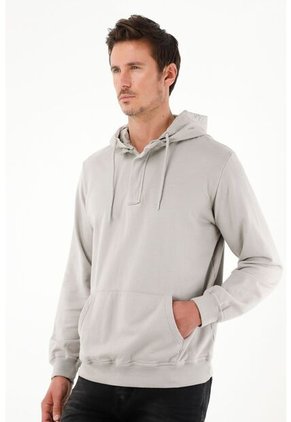 Buzo Tipo Hoodie Con Capucha Gris Para Hombre