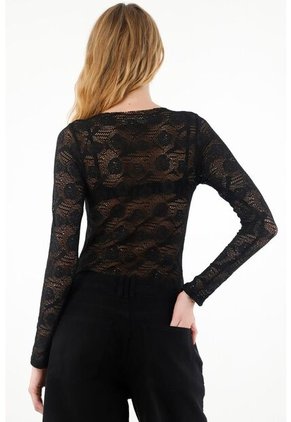 Body Negro Manga Larga Para Mujer