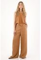 Tennis Pantalón Wide Leg En 100% Lino Café Con Textura Lisa Para Mujer de Tennis