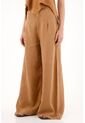 Tennis Pantalón Wide Leg En 100% Lino Café Con Textura Lisa Para Mujer de Tennis
