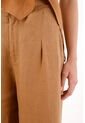 Tennis Pantalón Wide Leg En 100% Lino Café Con Textura Lisa Para Mujer de Tennis