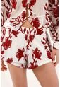 Tennis Bermuda Fit Relajado Con Estampado Floral Rojo En Poliéster Blanco Para Mujer de Tennis