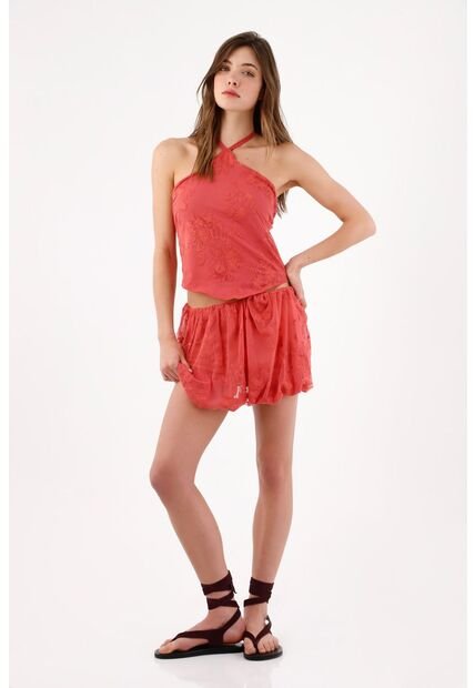 Tennis Falda Corta Holgada Con Bajo Globo En Poliamida Coral Para Mujer