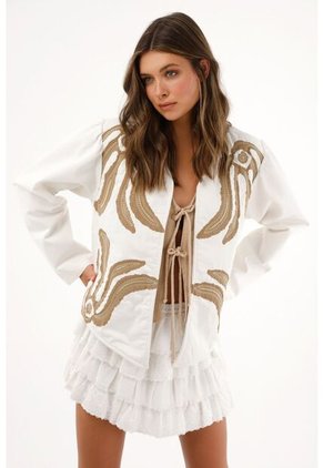 Tennis Abrigo Crudo De Silueta Amplia Con Bordado Para Mujer