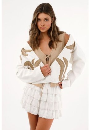 Tennis Abrigo Crudo De Silueta Amplia Con Bordado Para Mujer