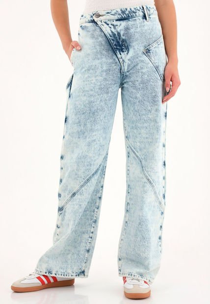 Jean Wide Leg Azul Tiro Alto Para Mujer