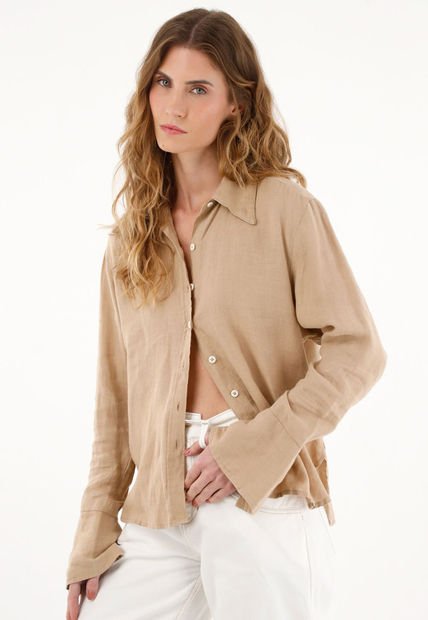 Camisa Manga Larga En Lino 100% Para Mujer
