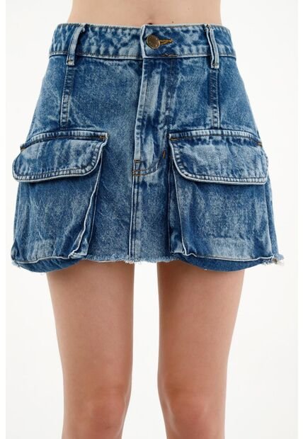 Falda Corta En Denim Azul Para Mujer