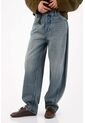 Tennis Jean Wide Leg Con Costuras Curvas En Algodón Azul Para Mujer de Tennis