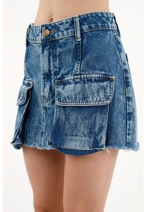 Falda Corta En Denim Azul Para Mujer