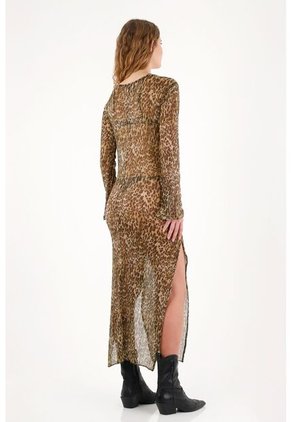 Vestido Largo Traslúcido Animal Print Para Mujer