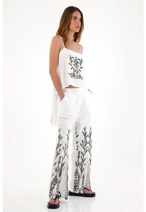 Tennis Pantalón Recto Con Efecto Bordado Blanco Para Mujer