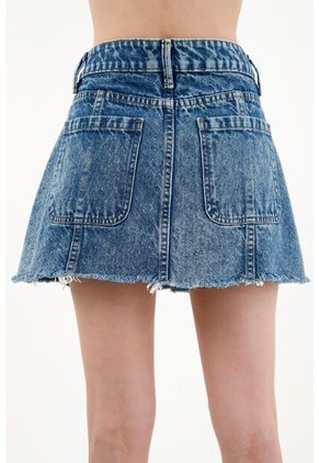 Falda Corta En Denim Azul Para Mujer