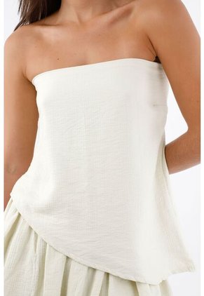 Tennis Top Sin Tirantes Para Mujer De Tejido Ligero Marfil Suelto Con Bajo Asimétrico
