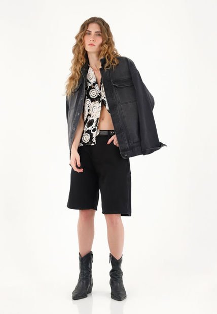Bermuda Larga Negra En Denim Para Mujer