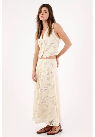 Tennis Falda Larga Evasé Con Encaje Crochet Floral De Algodón Marfil Para Mujer Tennis