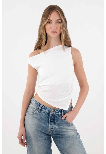 Tennis Camiseta Crop En Rib Blanca Para Mujer