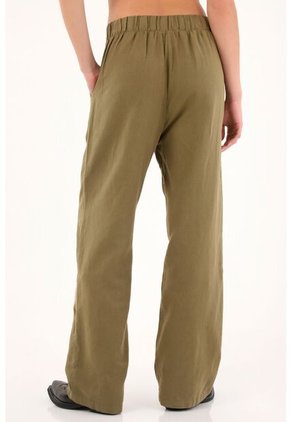 Pantalón Verde Recto Estampado En Bota Para Mujer