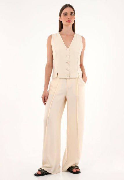 Pantalón Wide Leg Crudo Para Mujer