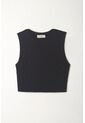 Tennis Camiseta Crop Manga Sisa Negra De Ajuste Relajado Para Mujer de Tennis