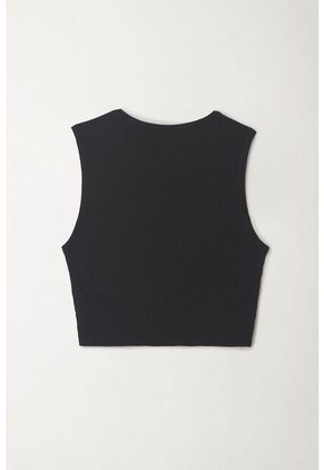 Tennis Camiseta Crop Manga Sisa Negra De Ajuste Relajado Para Mujer