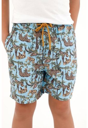 Pantaloneta De Baño Azul Con Estampado Playero Nocturno Para Niño