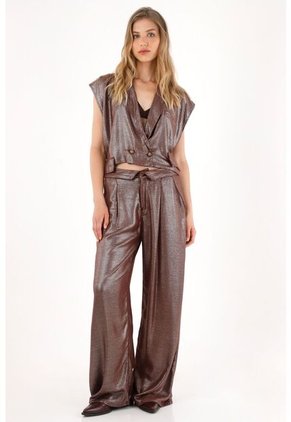 Tennis Pantalón Wide Leg Efecto Metalizado Para Mujer