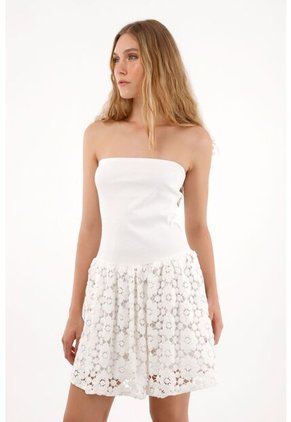 Tennis Vestido Corto Strapless Crudo Con Textura Suave Para Mujer