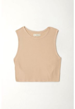 Tennis Camiseta Crop Manga Sisa Café De Silueta Amplia Para Mujer