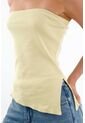 Tennis Top Strapless Para Mujer De Algodón Amarillo Pastel Fit Ceñido Con Tejido Acanalado de Tennis