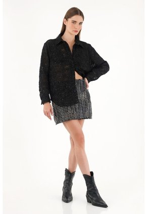 Tennis Falda Negra Con Apliques De Brillo Para Mujer