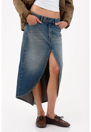 Tennis Falda Midi Recta Con Abertura Frontal En Denin Para Mujer