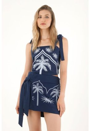 Tennis Camisa Crop Con Diseño De Palmeras Azul Para Mujer