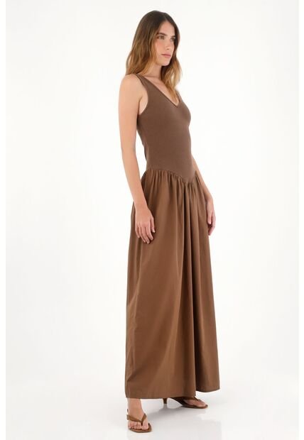 Tennis Vestido Largo Con Escote En V Café De Ajuste Cómodo Para Mujer