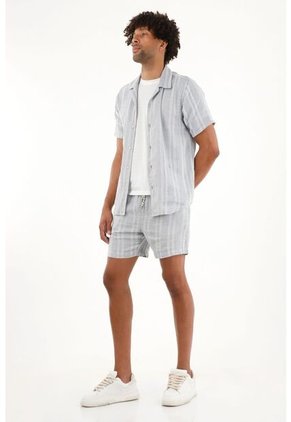 Tennis Camisa Azul Tipo Bowling A Rayas Para Hombre