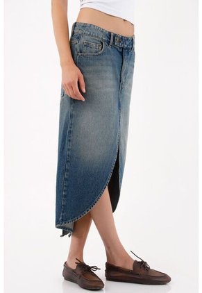 Tennis Falda Midi Recta Con Abertura Frontal En Denin Para Mujer