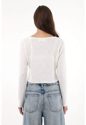 Tennis Camiseta Manga Larga En Rib Crudo Con Diseño Limpio Para Mujer