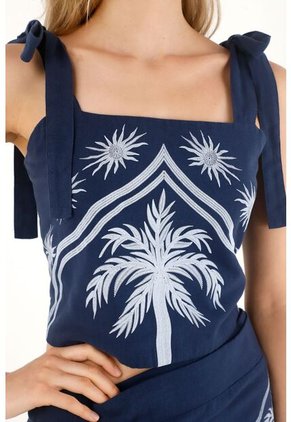 Tennis Camisa Crop Con Diseño De Palmeras Azul Para Mujer