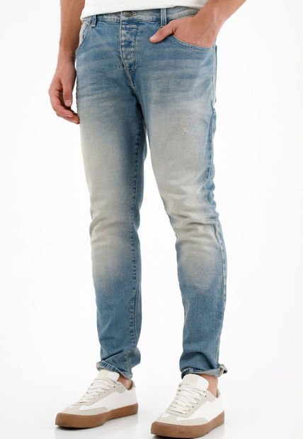 Jean Skinny Tiro Medio Con Desgastes Localizados Para Hombre