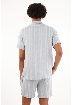 Tennis Camisa Azul Tipo Bowling A Rayas Para Hombre