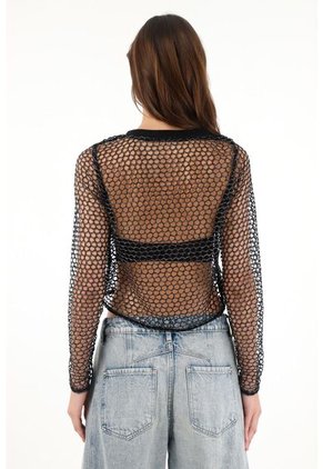 Tennis Camiseta Crop En Malla Negra Para Mujer