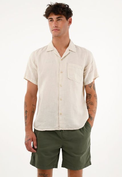 Camisa Crudo Manga Corta En 100% Lino Para Hombre