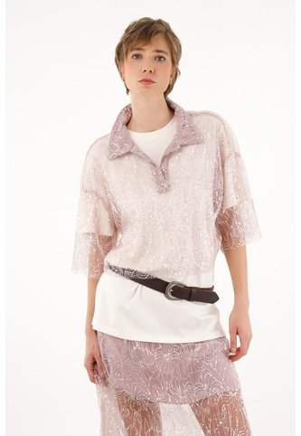 Tennis Camisa Morada Con Transparencia Y Lentejuelas Para Mujer Tennis