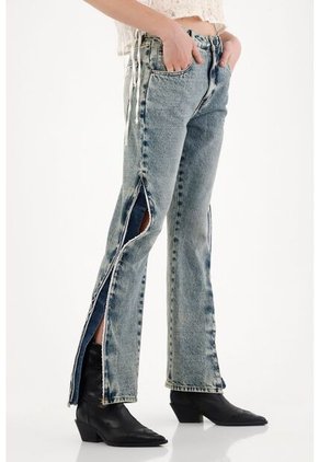 Tennis Jean Recto Con Aberturas Y Abrochaduras Laterales Para Mujer