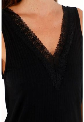 Tennis Pijama De Short Con Encaje Negra Para Mujer